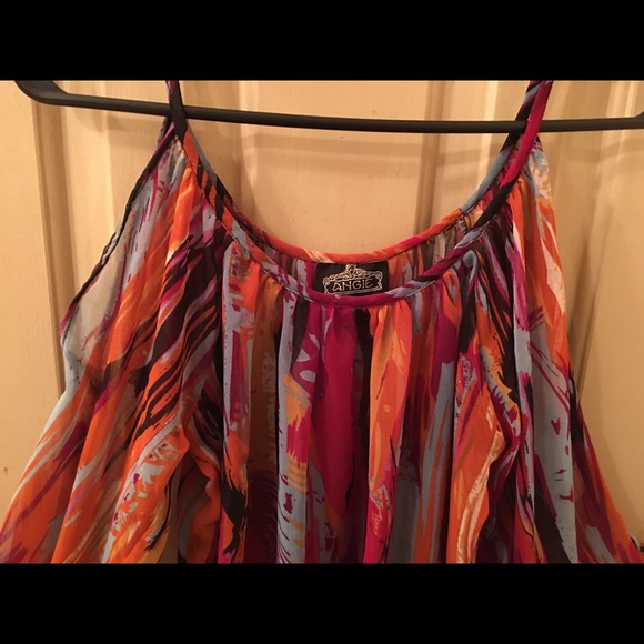 Angie  Colorful Trendy Shoulder Out Top. Size S - Picture 3 of 3